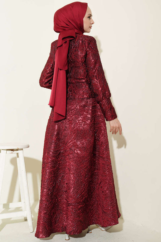 Jacquard-Set mit geprägtem Muster und Rock, Bordeaux