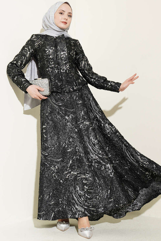 Ensemble jupe jacquard à motif en relief noir