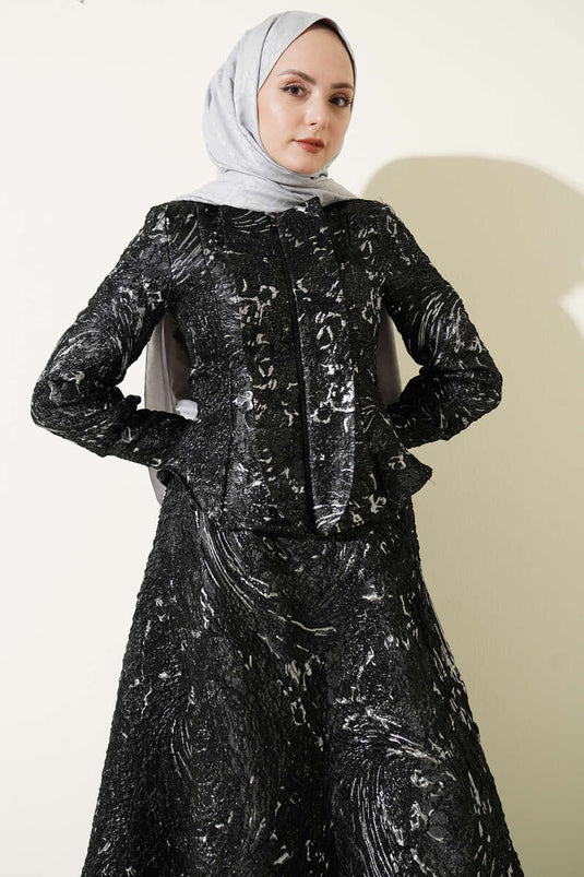 Ensemble jupe jacquard à motif en relief noir