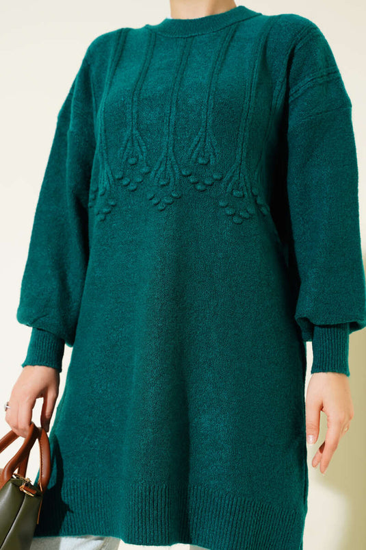 Tunique en maille douce à motif en relief, bleu marine