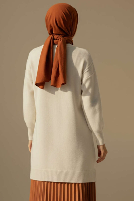 Tunique en maille douce à motif en relief couleur pierre