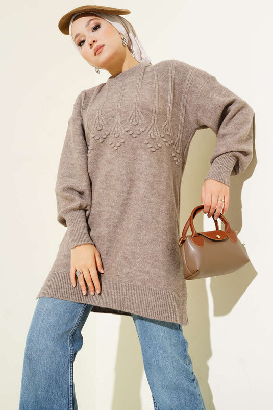 تونيك ناعم محبوك بنقش بارز، لون المنك