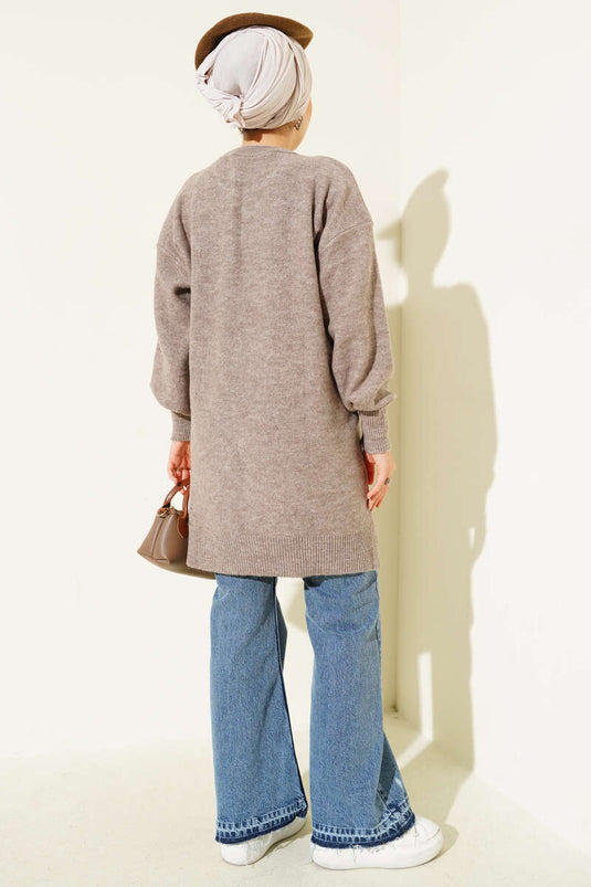 تونيك ناعم محبوك بنقش بارز، لون المنك