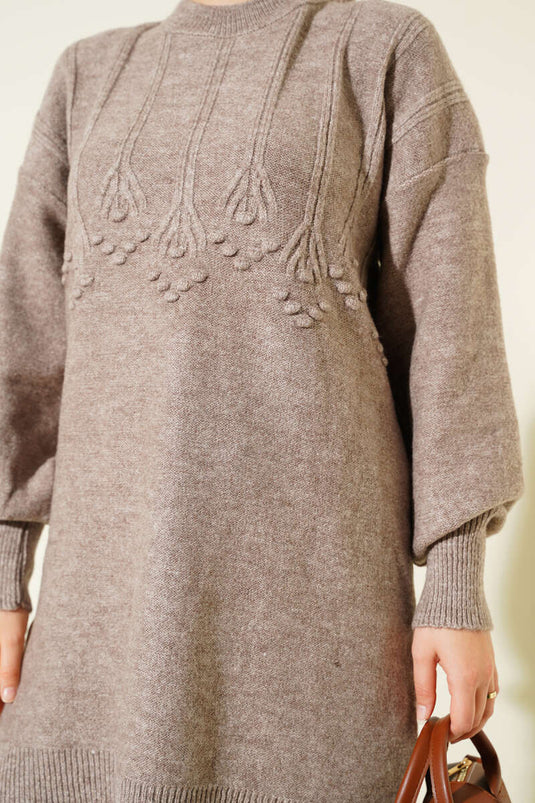 تونيك ناعم محبوك بنقش بارز، لون المنك