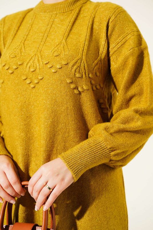 Embossed Pattern Soft Knit Tunic Olive Green