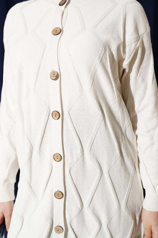 Cardigan en tricot à boutons avec motif en relief, couleur écru