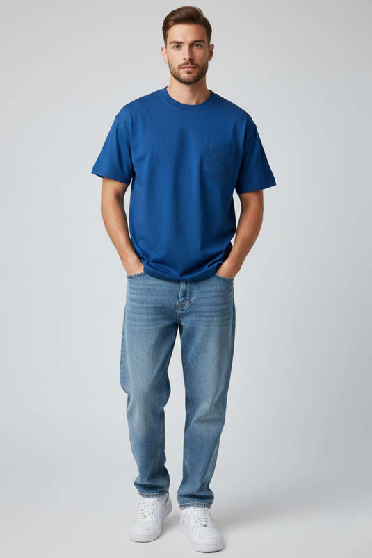 Kabartma Desenli Erkek T-shirt İndigo