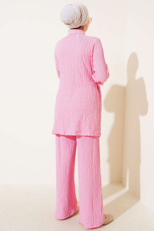 Embossed Patterned Two Piece Suit Pink