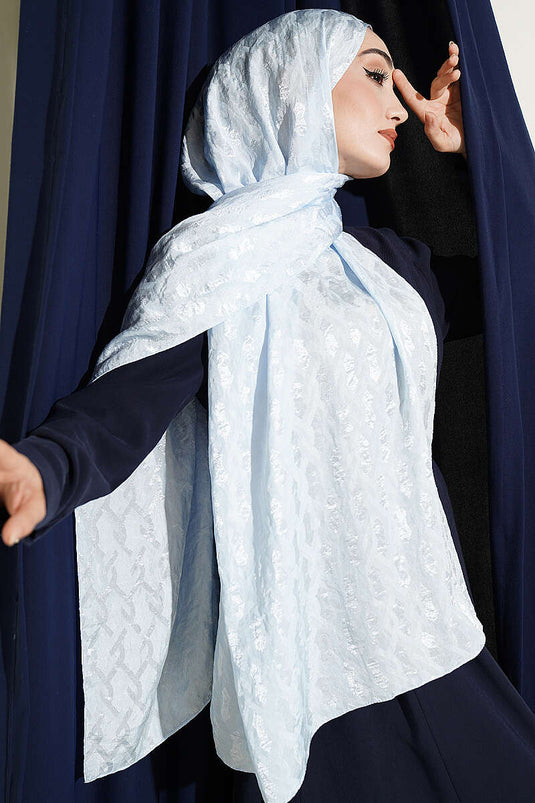 Écharpe Jacquard Brodée Baby Blue