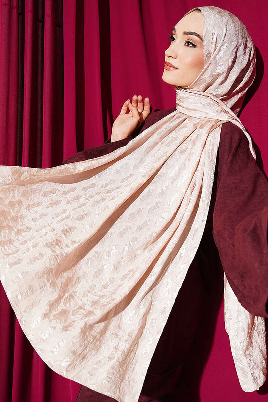 Sciarpa Jacquard Ricamata Beige