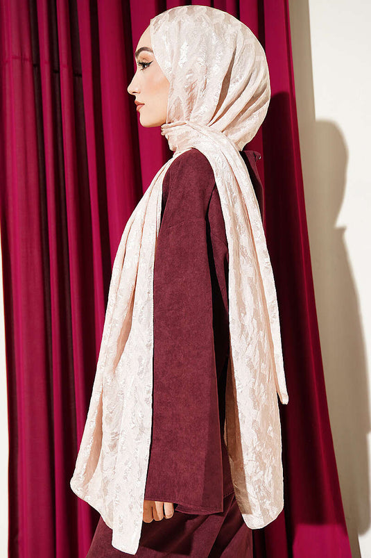 Sciarpa Jacquard Ricamata Beige