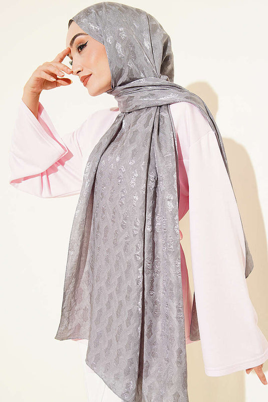 Écharpe Jacquard Brodée Gris Fumé