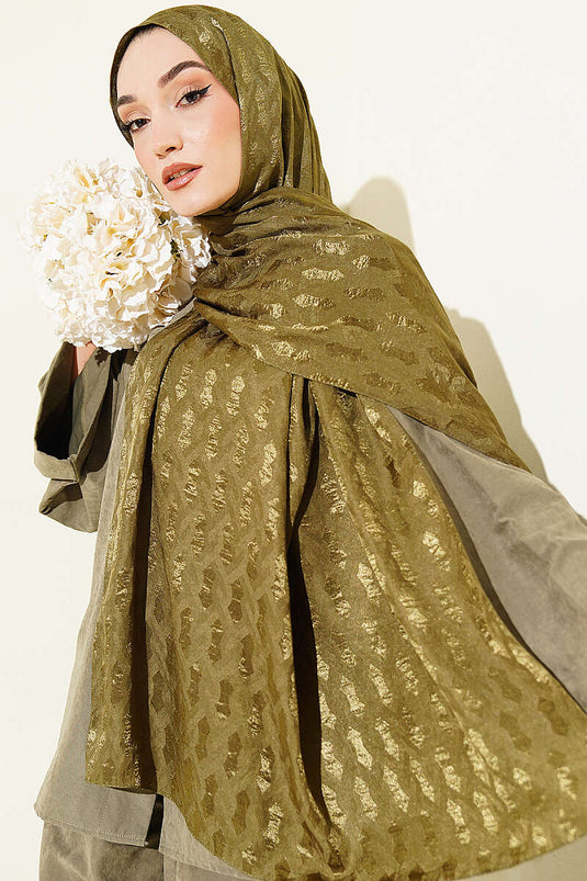 Écharpe Jacquard Brodée En Haki