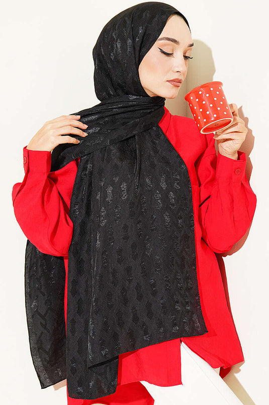Écharpe Jacquard Brodée Noire