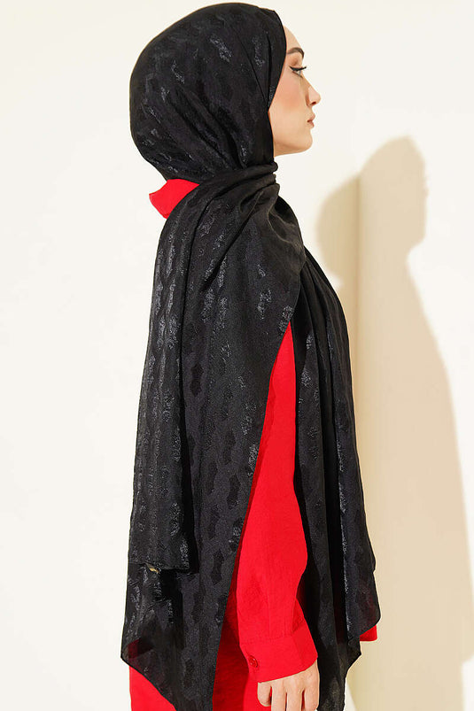 Écharpe Jacquard Brodée Noire