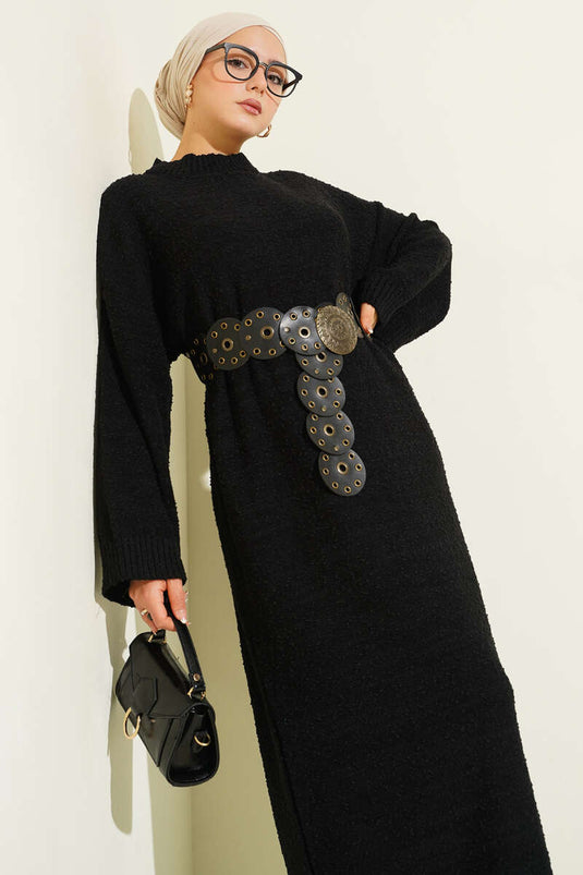 Robe en maille à motif en relief noire