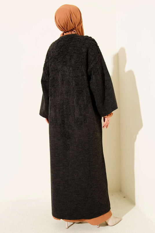 كارديغان محبوك طويل بجيب بارز أنثراسيت