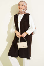Gilet long en tricot à relief marron