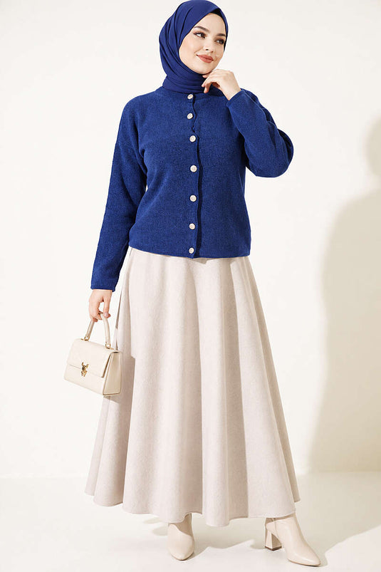 Cardigan Sherpa Special In Velluto Look Blu Navy