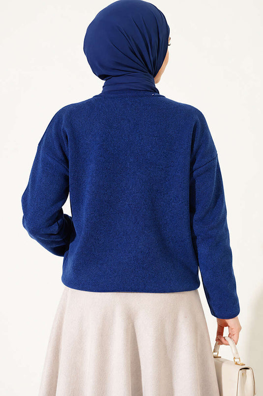 Cardigan Sherpa Special In Velluto Look Blu Navy