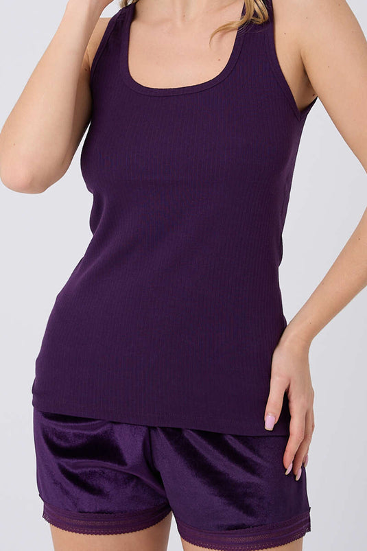 Ensemble pyjama short en velours violet