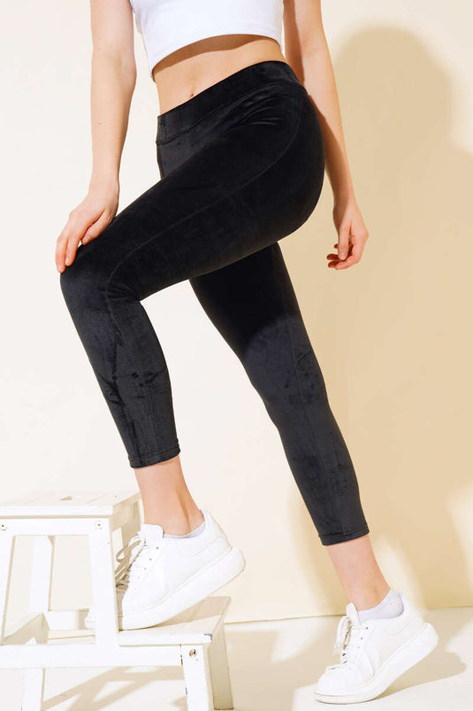 Fluwelen hoge taille legging zwart