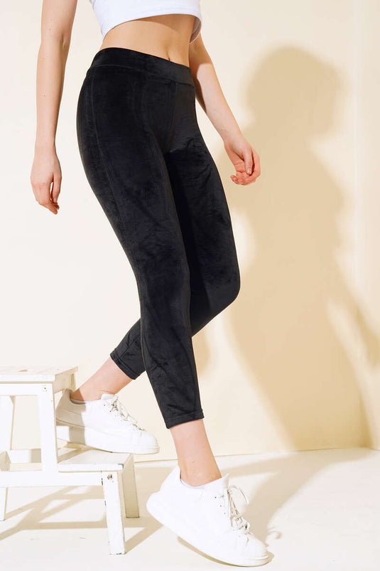 Fluwelen hoge taille legging zwart