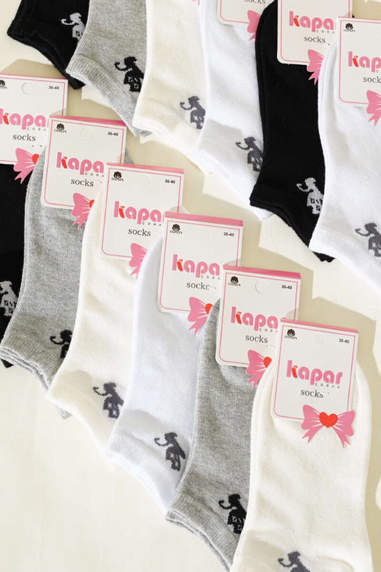 مجموعة جوارب نسائية قصيرة مزينة بفيونكة، 12 قطعة