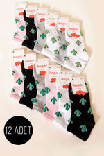 Chaussettes basses assorties pour femme, lot de 12, imprimé nœud papillon, assortiment 4