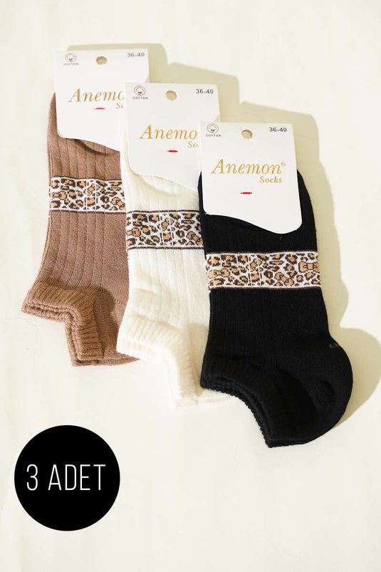 جوارب نسائية قطنية بنقوش، طقم 3 ألوان متنوعة