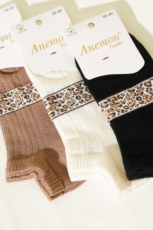 جوارب نسائية قطنية بنقوش، طقم 3 ألوان متنوعة