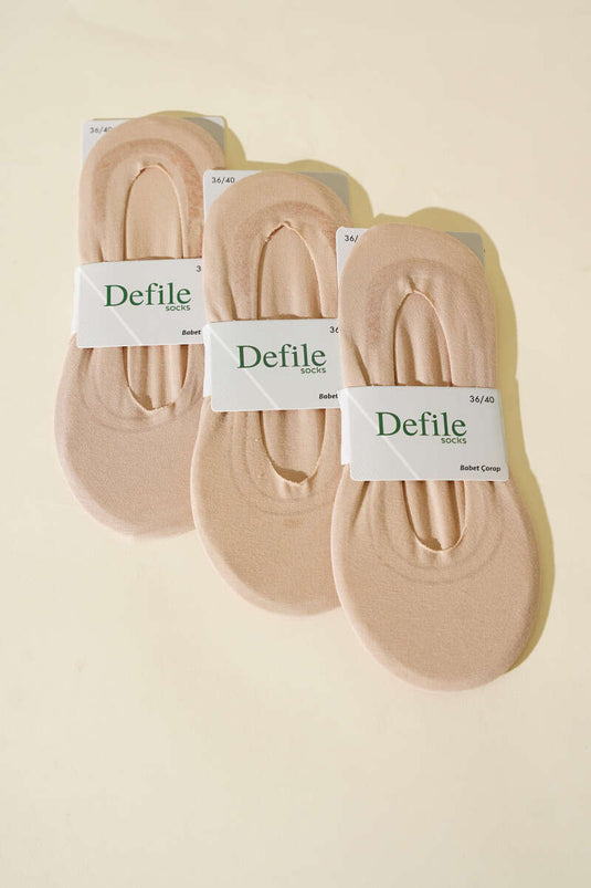 Damen-Ballerinasocken, 3er-Pack, schlicht, lasergeschnitten, Beige
