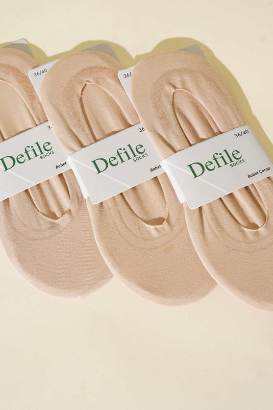 Damen-Ballerinasocken, 3er-Pack, schlicht, lasergeschnitten, Beige