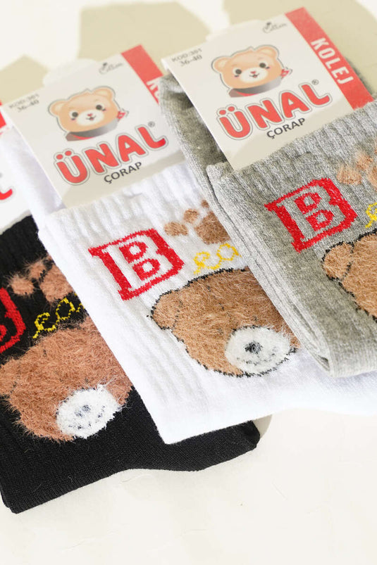 Kadın 3'lü Figürlü Yumoş Soket Çorap Asorti 1