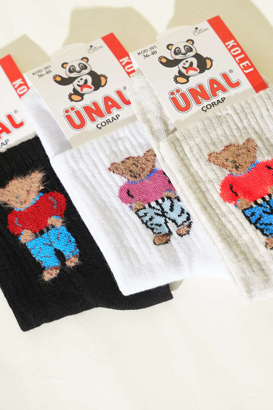 Kadın 3'lü Figürlü Yumoş Soket Çorap Asorti 2