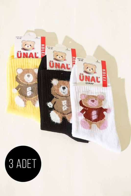 Kadın 3'lü Figürlü Yumoş Soket Çorap Asorti 5