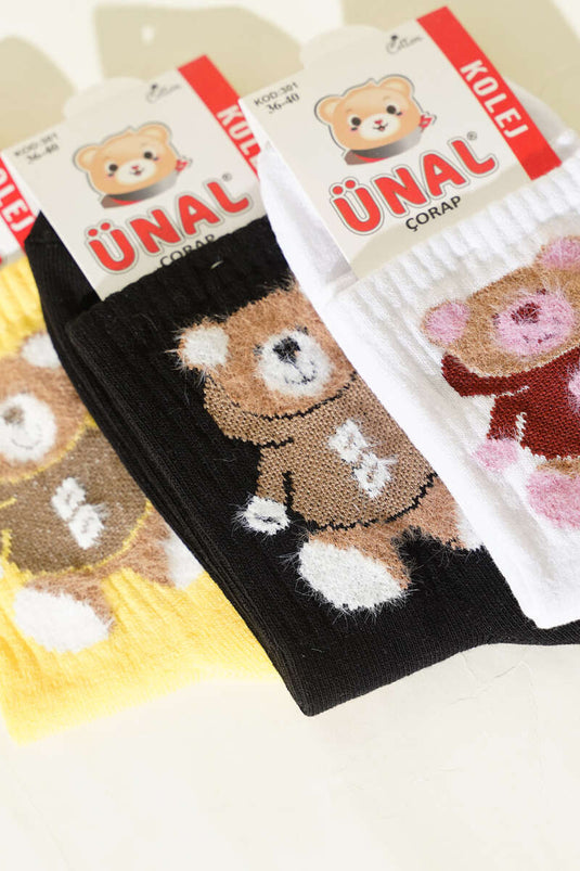 Kadın 3'lü Figürlü Yumoş Soket Çorap Asorti 5
