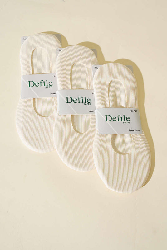 3er-Pack lasergeschnittene, gerippte Ballettsocken für Damen, Ecru