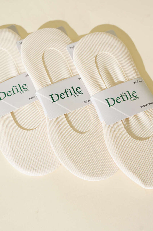 3er-Pack lasergeschnittene, gerippte Ballettsocken für Damen, Ecru