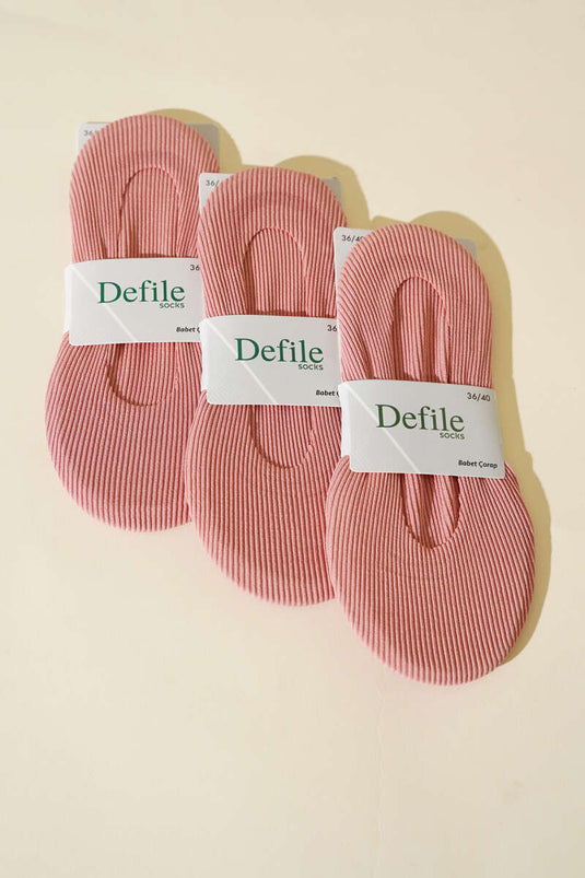 3er-Pack lasergeschnittene, gerippte Ballettsocken für Damen, puderrosa