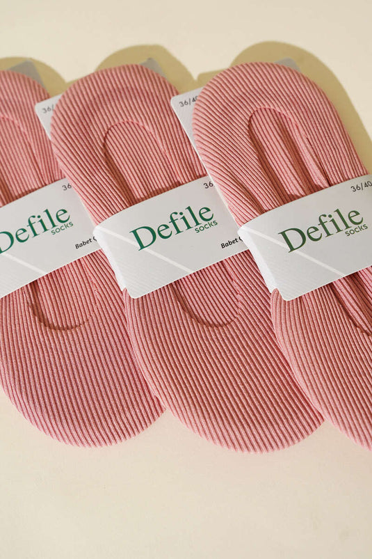 3er-Pack lasergeschnittene, gerippte Ballettsocken für Damen, puderrosa