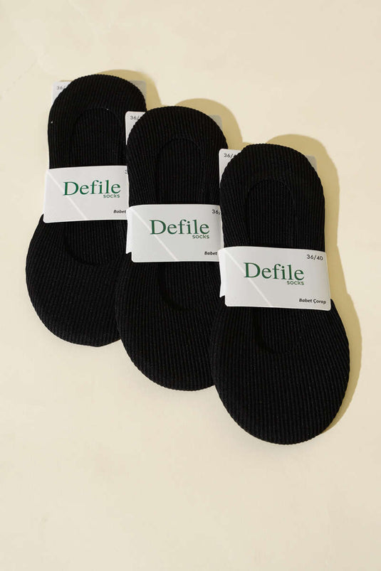 Damen-Ballerinasocken, 3er-Pack, lasergeschnitten, gerippt, Schwarz