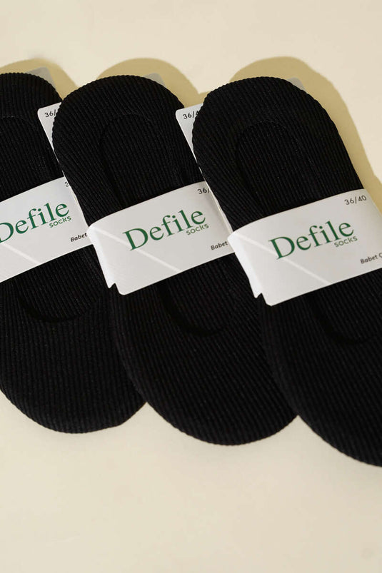 Damen-Ballerinasocken, 3er-Pack, lasergeschnitten, gerippt, Schwarz