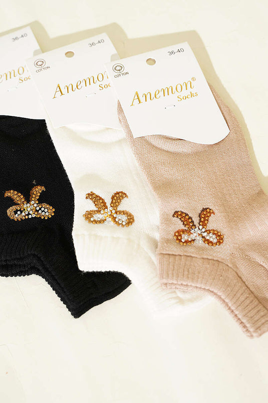 Chaussettes mini patik assorties pour femme, lot de 3, avec détails en pierres 21