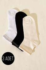 Chaussettes courtes à bord-côte avec détails brodés pour femme, lot de 3, assortiment 5