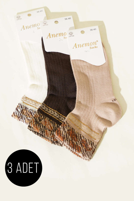 مجموعة نسائية من 3 جوارب قصيرة بحافة مزخرفة بالأحجار متنوعة 11