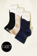 Chaussettes courtes à bord côtelé avec détails en pierre pour femme, lot de 3, assorties 22