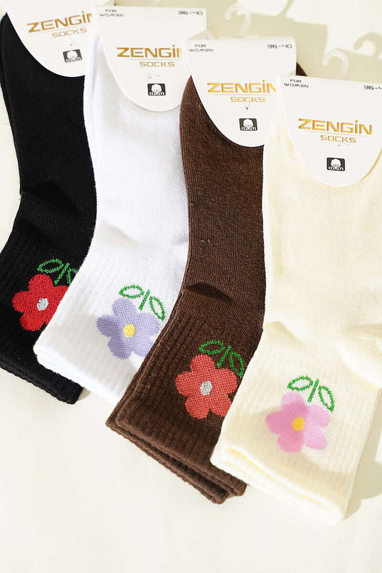Calze con polsino fantasia donna, confezione assortita da 4