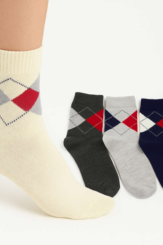 Kadın 4'lü Ekose Havlu Soket Çorap Asorti 1