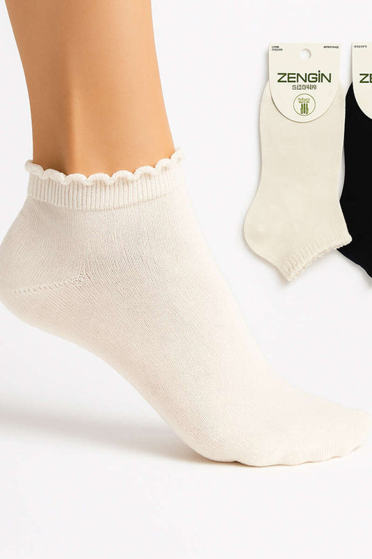 Dames enkelsokken met ruches (4 stuks, assortiment)